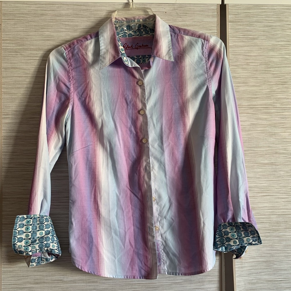 Women's Robert Graham Shirt 10 Long Sleeve Button Down Colorful Striped